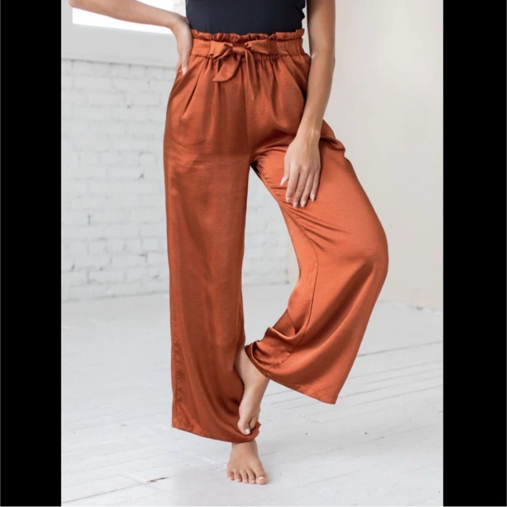 Unique Vintage Aakaa Rust Satin Wide-Leg Pants